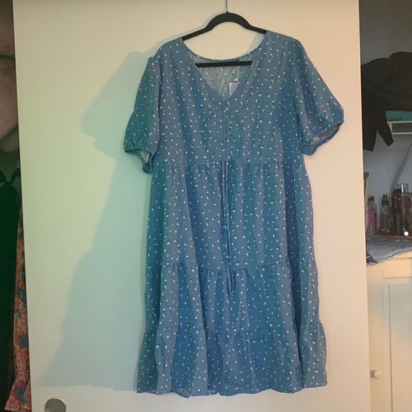 Blue floral baby doll dress with drawstring  detail - Picture 3 of 3